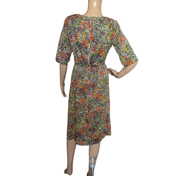 Vintage 70s Leslie Pomer Boho Funky Floral Short Sleeve Belted Day Dress - Picture 3 of 11